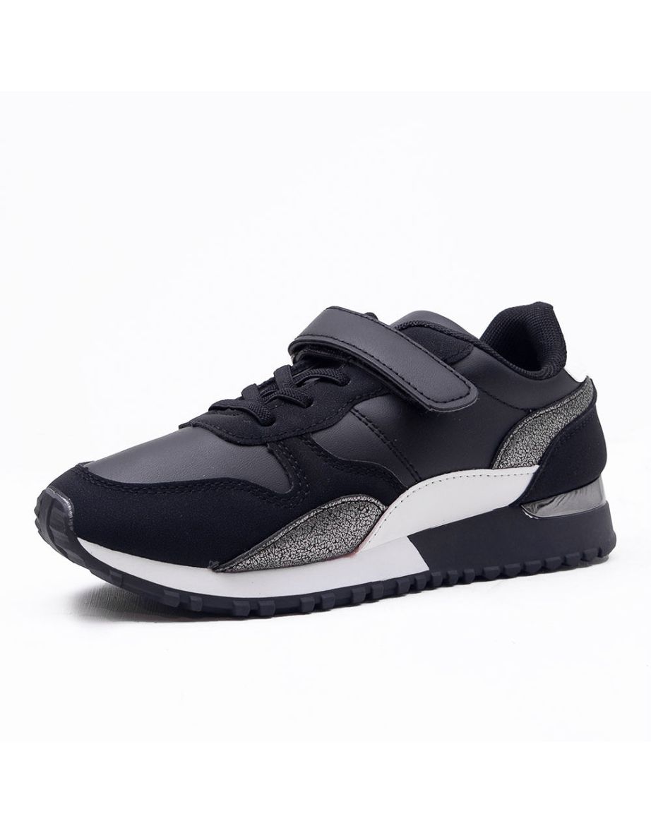 GRACIE FLATFORM TRAINERS WITH ELASTIC LACE & TOP STRAP IN BLACK - 3