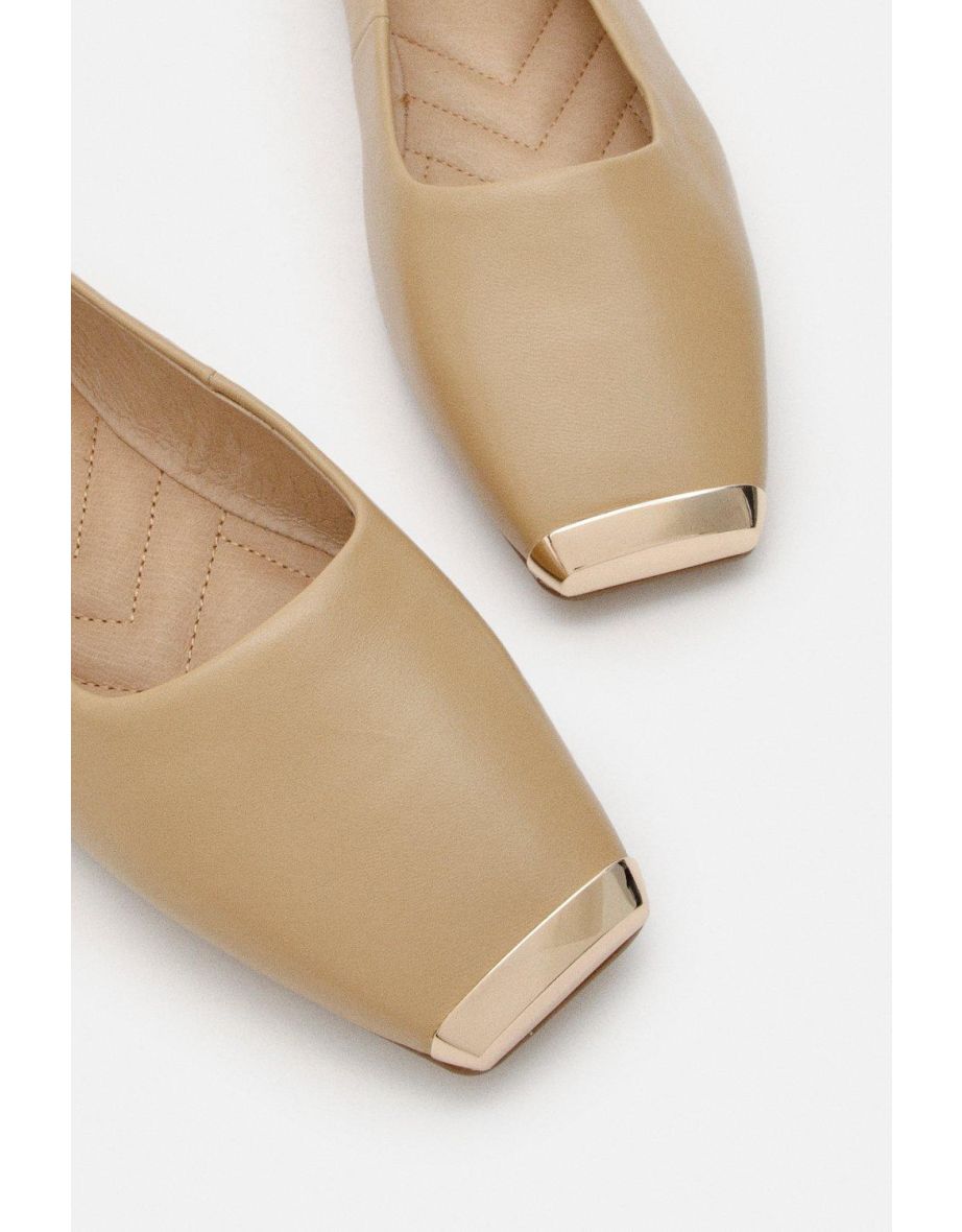 Leather Square Toe Ballerina With Metal Toe Cap - 3