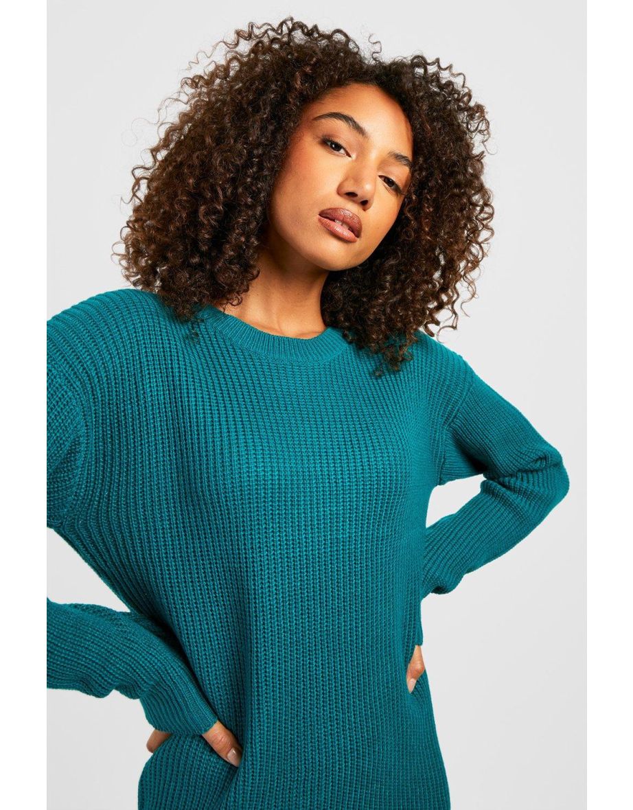 Tall Crew Neck Jumper Dress - teal - 3