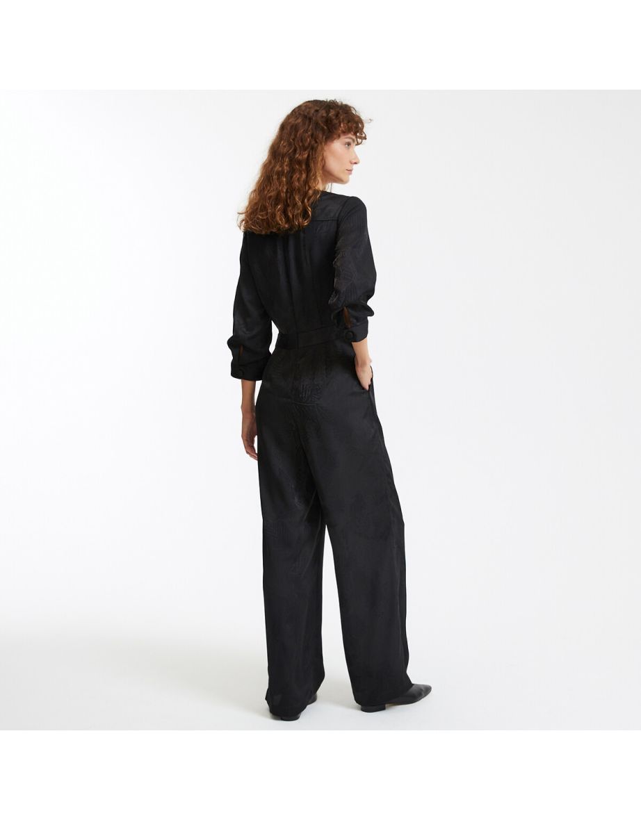 Wide Leg Jumpsuit with 3/4 Length Sleeves - 3