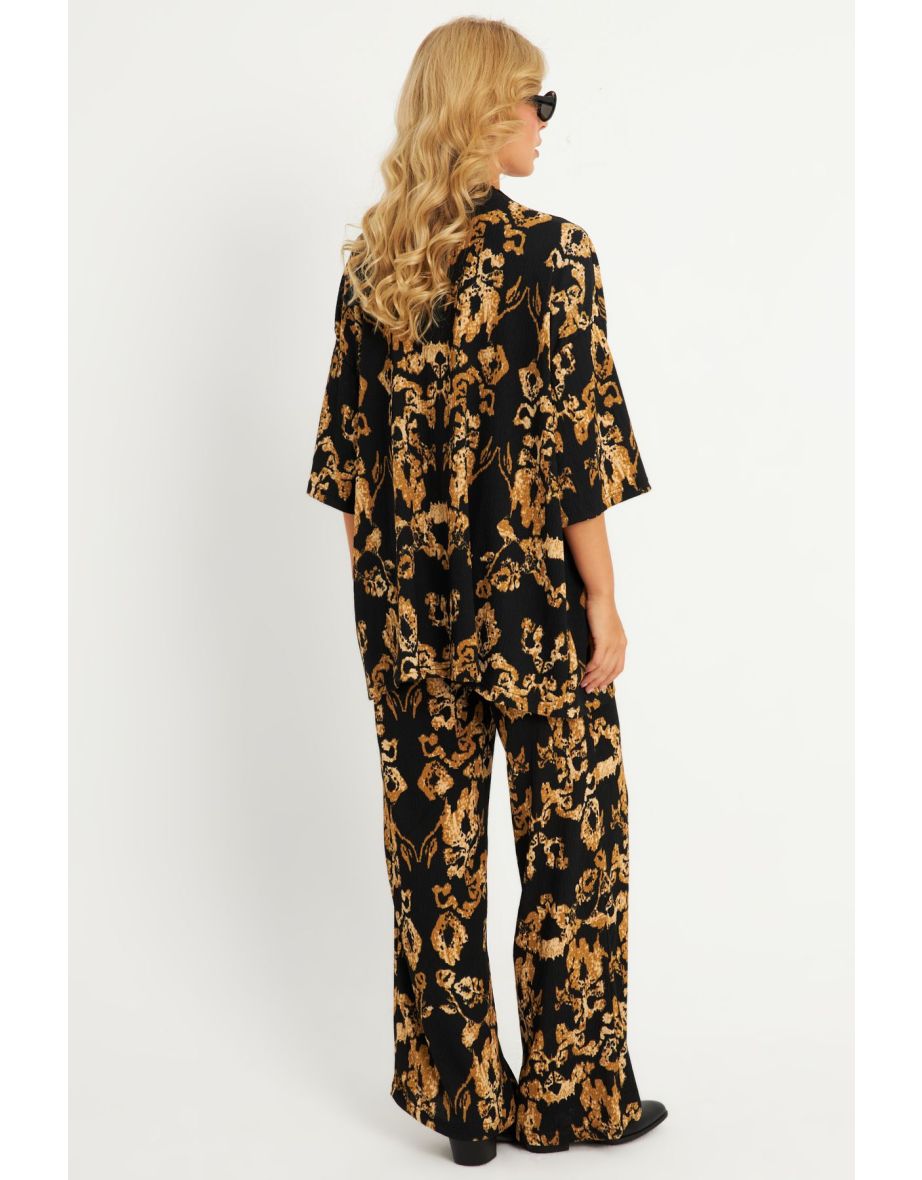 Women's Black-Gold Patterned Crepe Bottom Top Set - 8