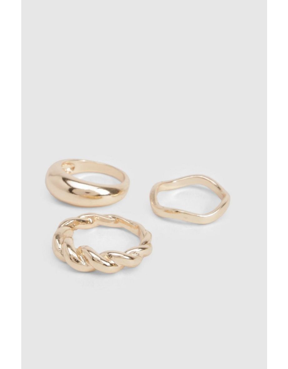 3 Pack Gold Chunky Rings - gold - 2