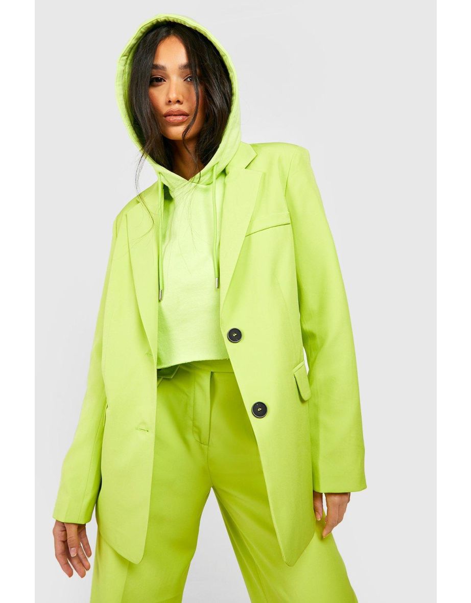 Contrast Button Relaxed Fit Tailored Blazer - lime