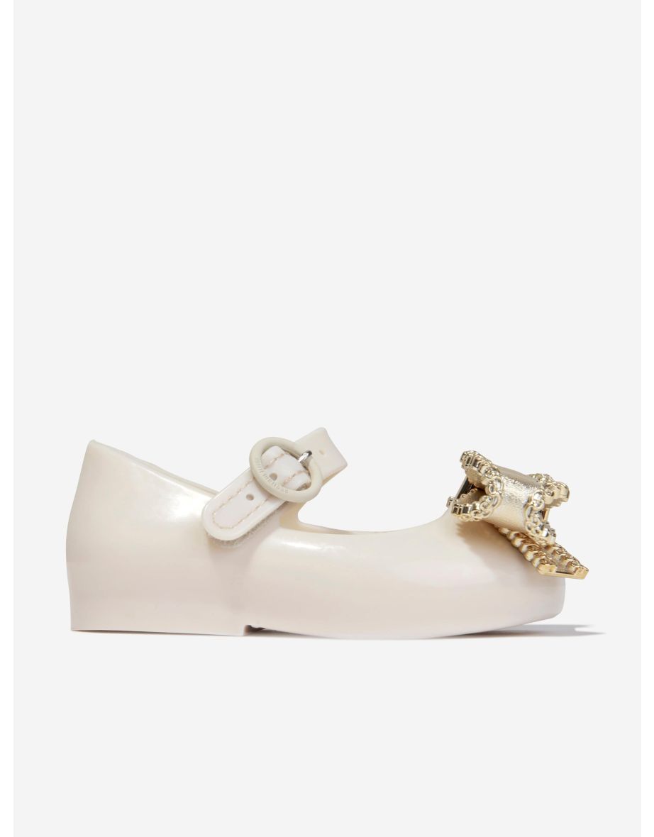 Mini Melissa Girls Mini Sweet Love Bow Jelly Ballerinas in Beige