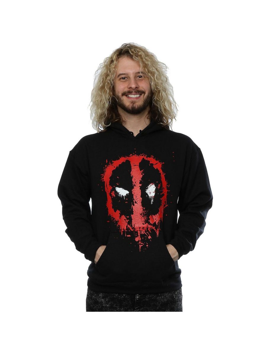 Deadpool Mens Splat Face Cotton Hoodie - Black