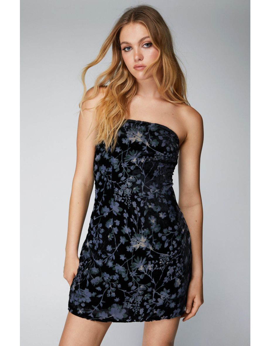 Floral Devore Bandeau Mini Dress