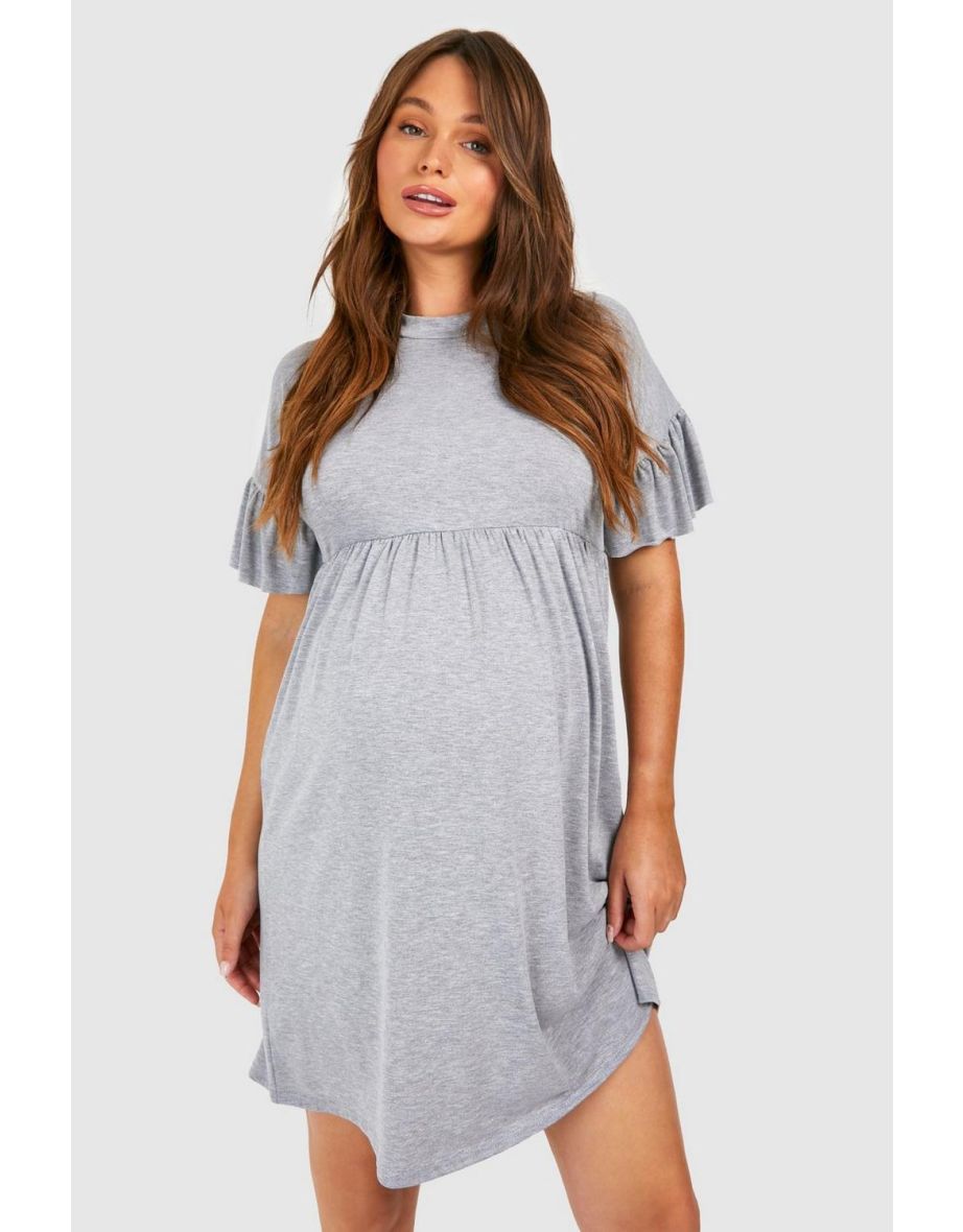 Maternity Gingham Frill Shoulder Smock Dress