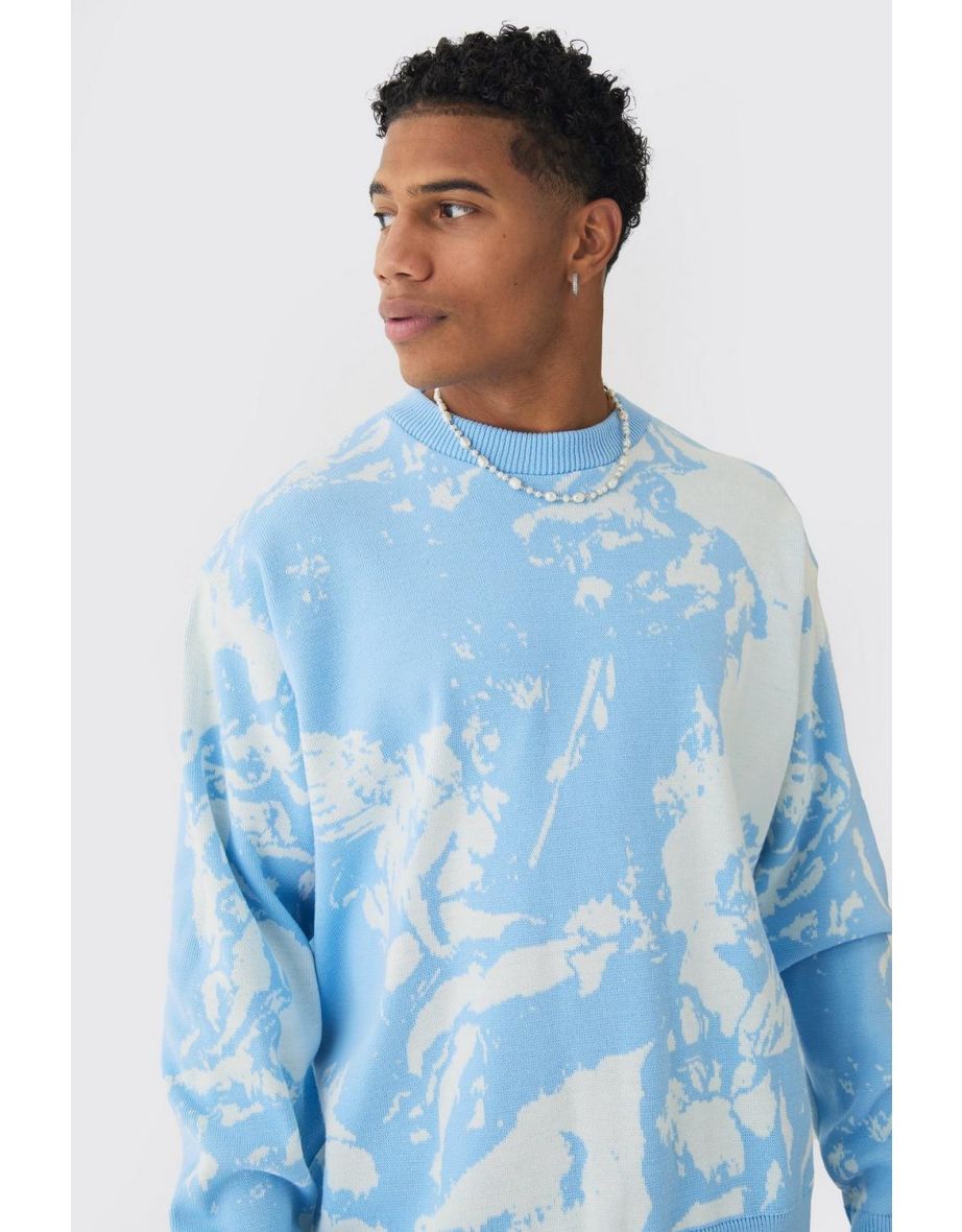 Oversized Boxy Renaissance Graphic Knit Jumper - light blue - 2