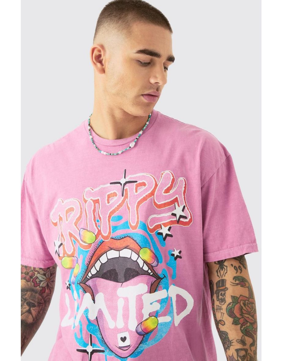 Oversized Trippy Lip Graphic T-shirt - pink - 2