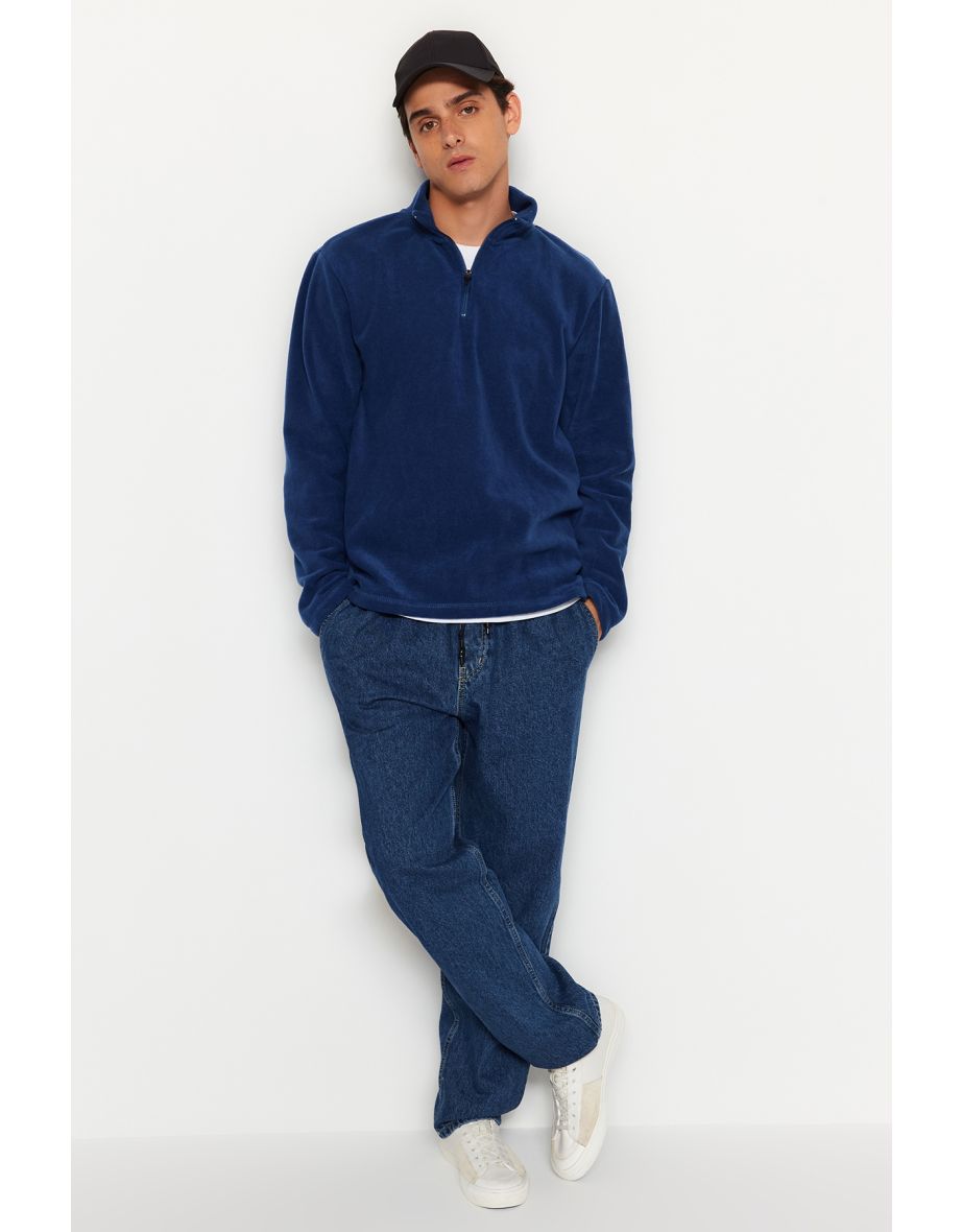 Men's Navy Regular Elastic Waist Jeans Denim Trousers