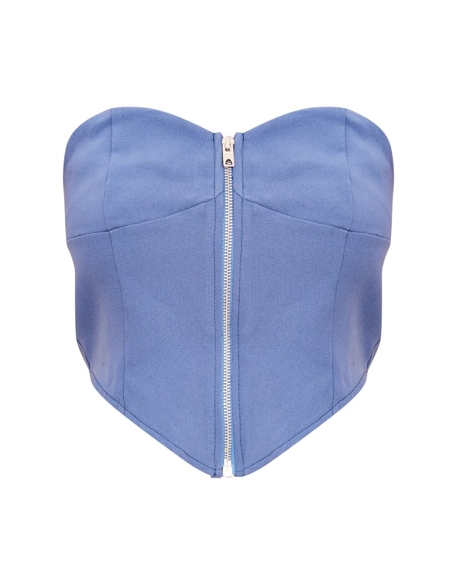 Petite Blue Grey Zip Up Corset Top - 4