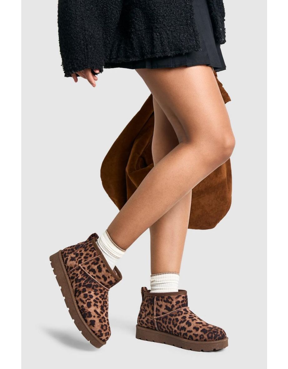 Leopard Cosy Mini Ankle Boots - brown