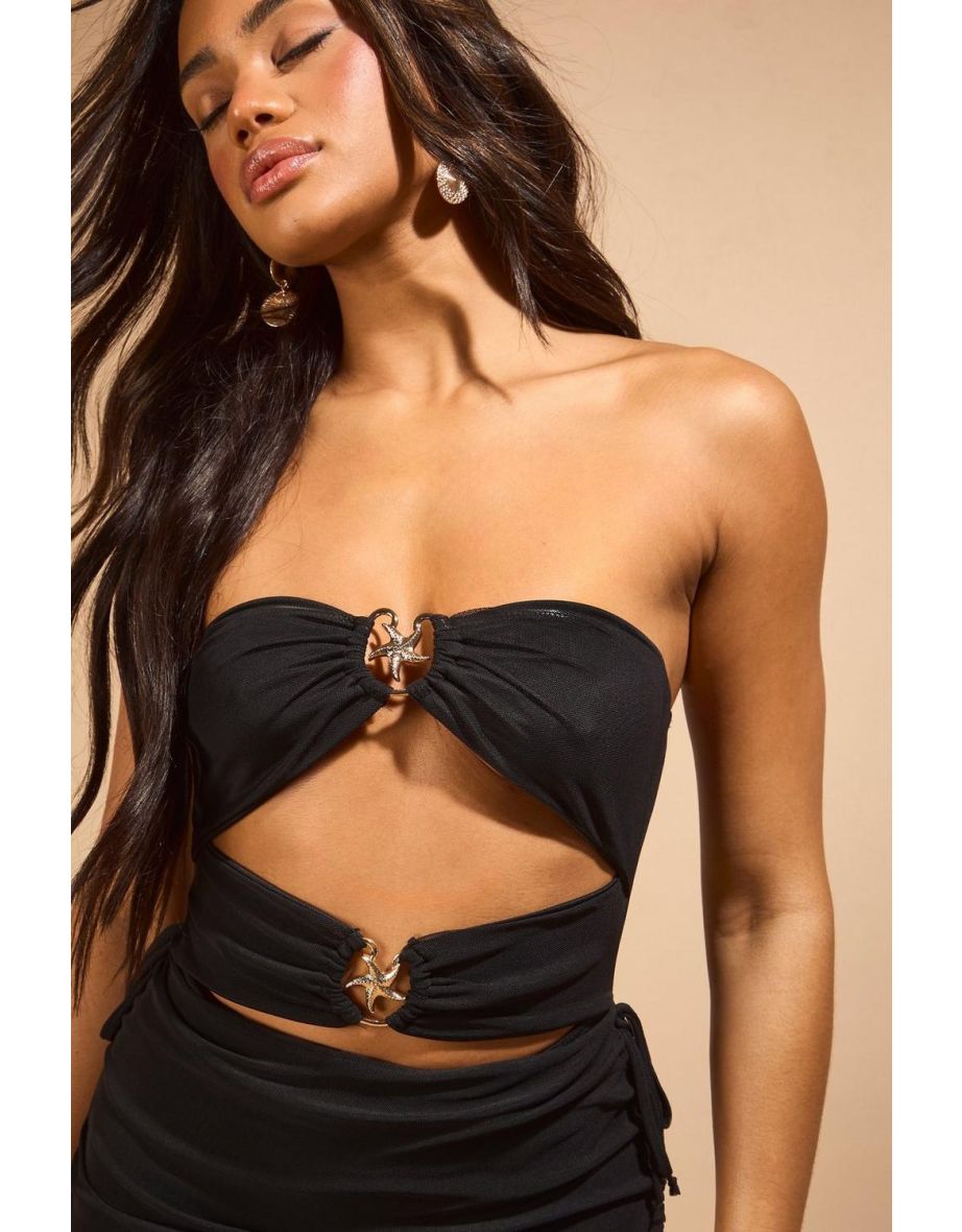 Molly Smith Bandeau Gold Trim Mesh Bodysuit - black - 3