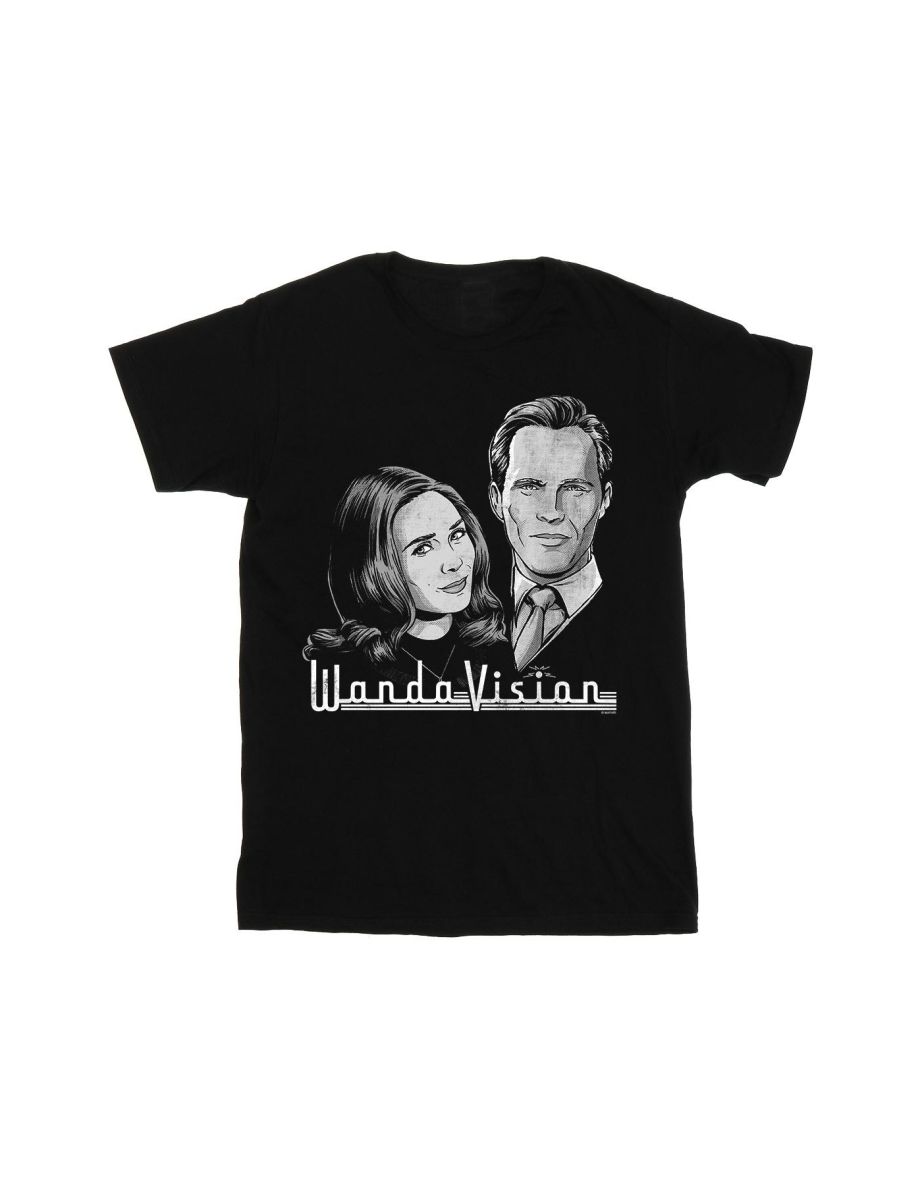 Marvel Girls WandaVision Mono Stars Cotton T-Shirt - Black