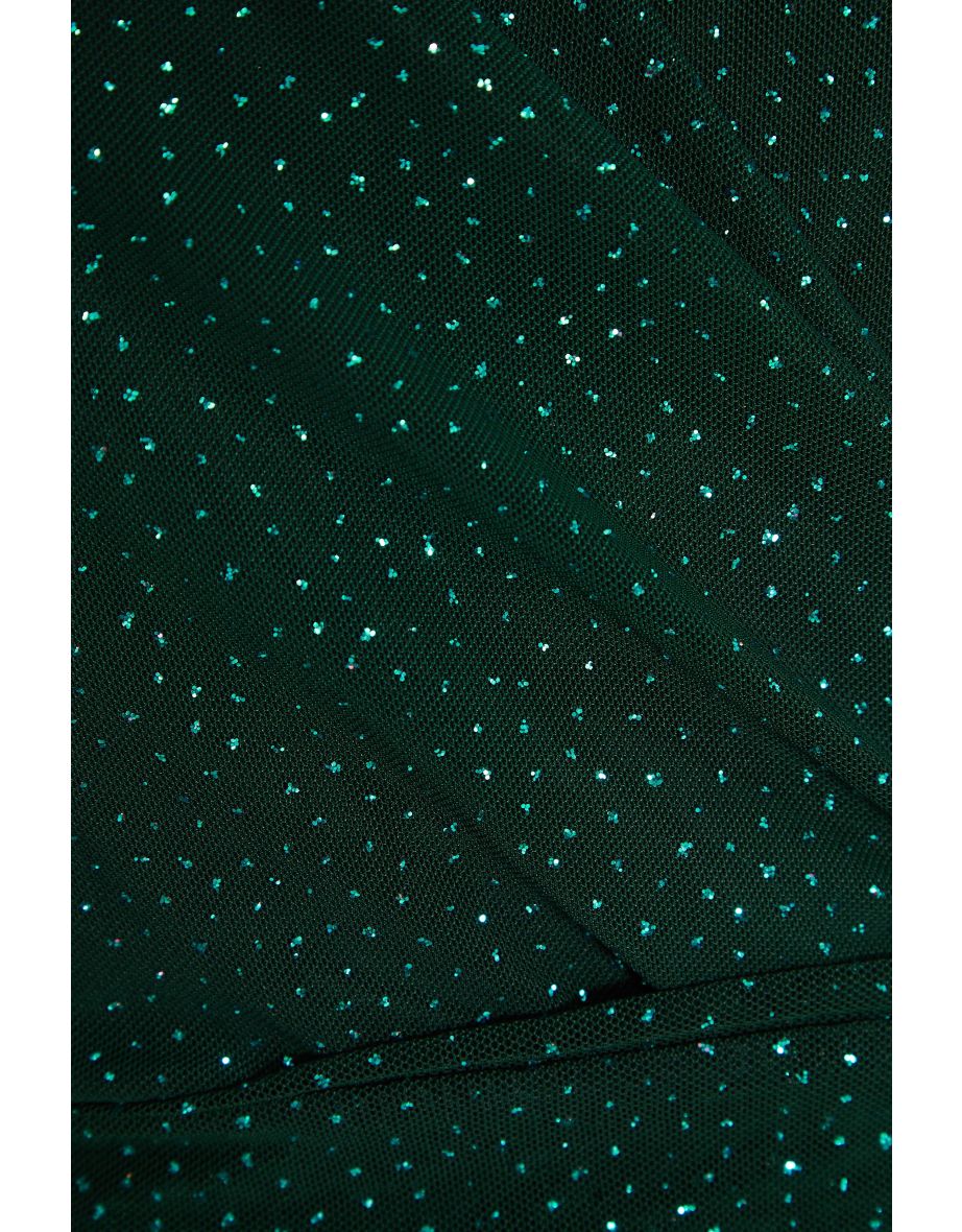Bottle Green Glitter Mesh Playsuit - 5