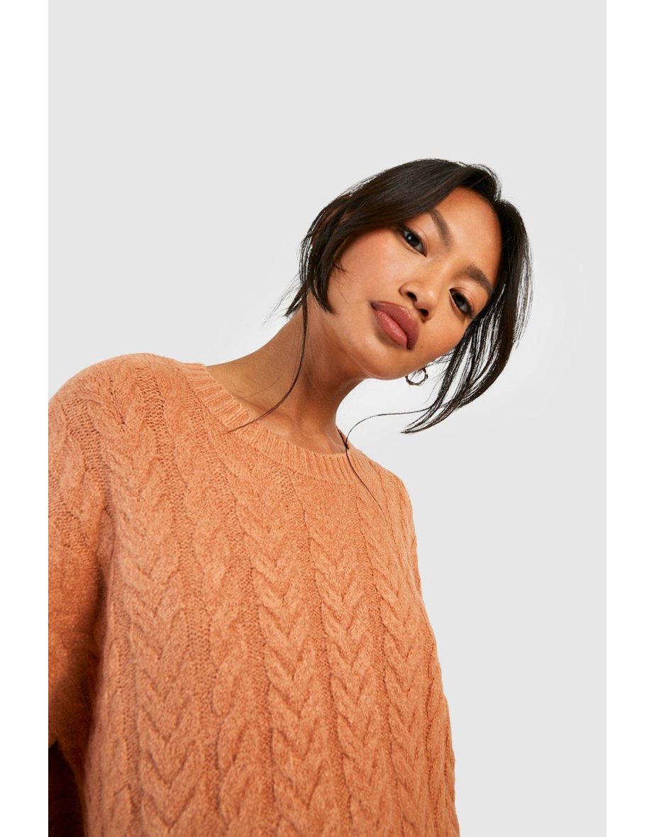 Cable Knit Mini Dress - camel - 3