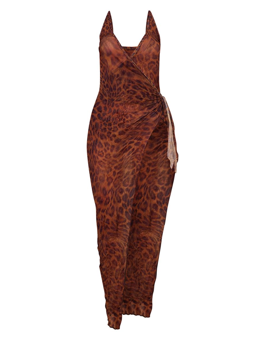 Multi Tie Dye Printed Crinkle Wrap Tie Front Maxi Dress - 4