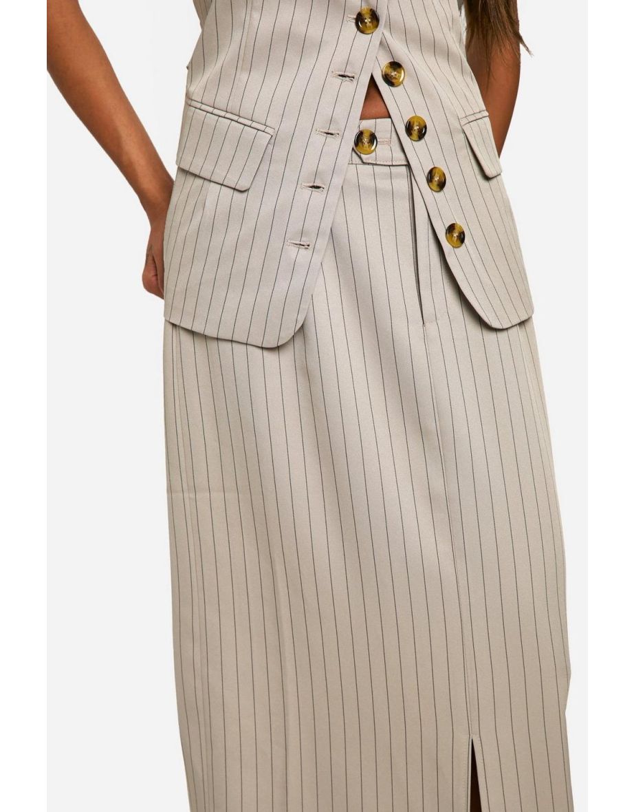 Tonal Pinstripe Split Back Column Skirt - 3