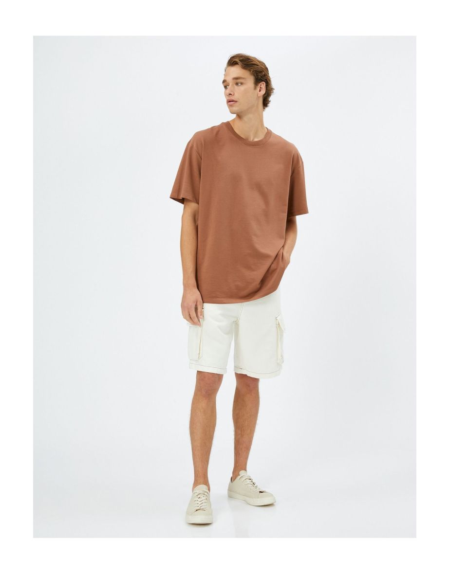 Denim Shorts Cargo Pocket Sewing Detailed Buttoned Cotton