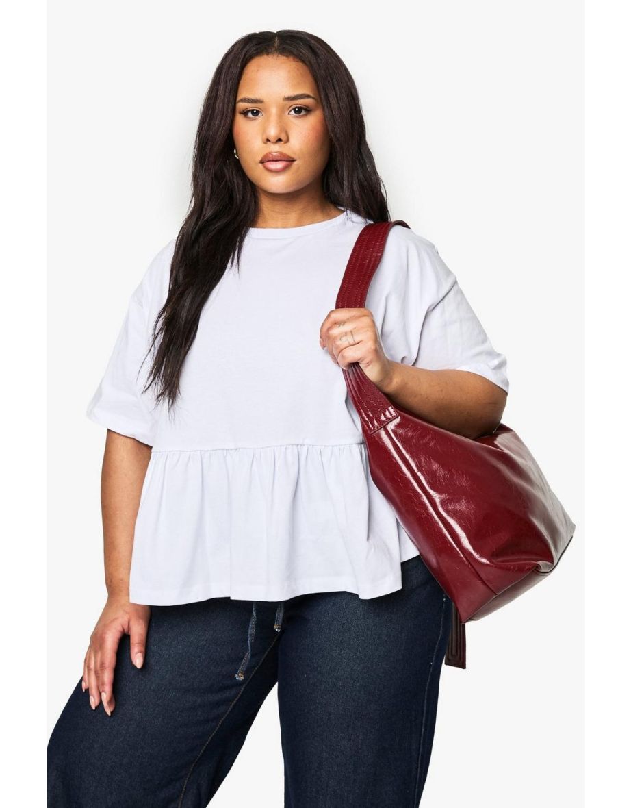 PLUS COTTON SMOCK TOP - white