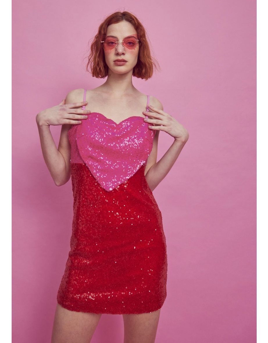 The Label Red Chiffon Column Mini Dress