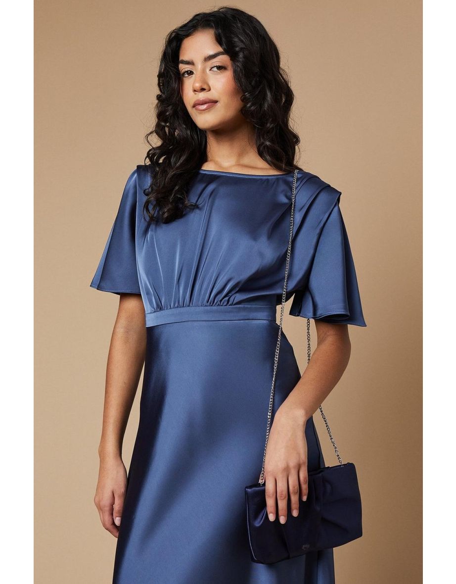 Ruched Satin clutch Bag with Removable Shoulder Strap