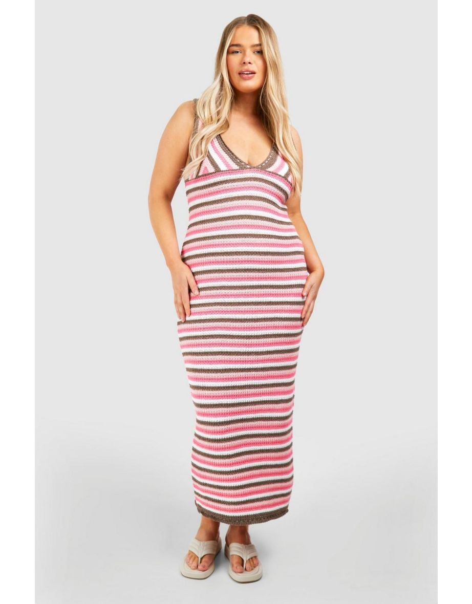 Plus Stripped Crochet Maxi Dress