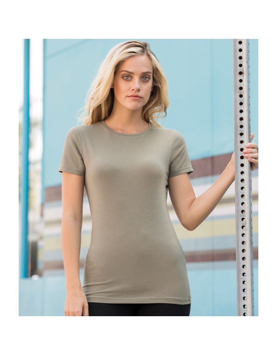 Skinni Fit Womens/Ladies Feel Good Stretch Short Sleeve T-Shirt - Heather Grey - 2