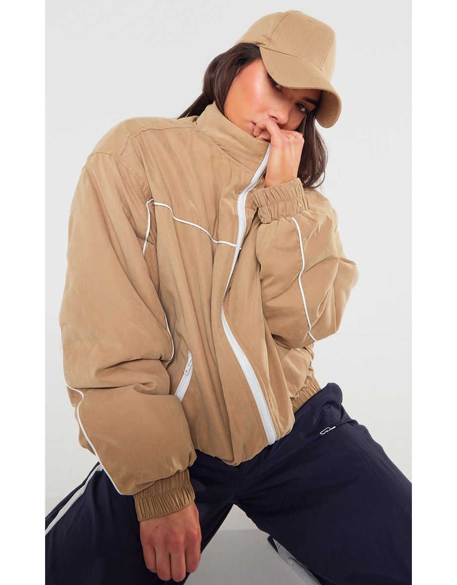 Shop Sand Contrast Piping Puffed Soft Touch Track Jacket Online in Qatar VogaCloset