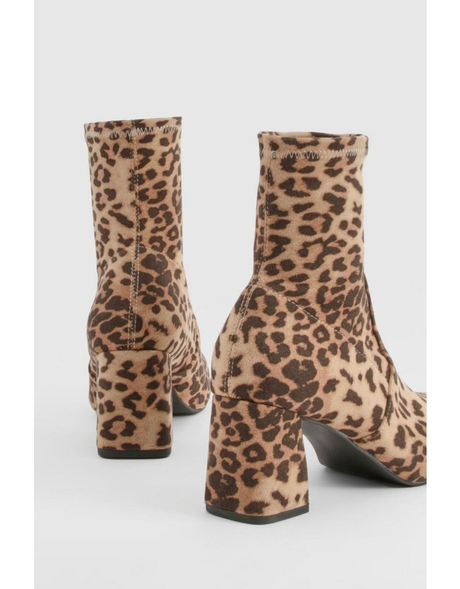 Wide Fit Leopard Print Square Toe Block Heeled Boots - 3