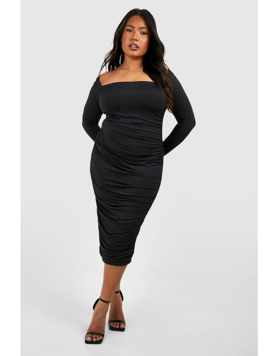 Plus Midi Ruched Dress - black