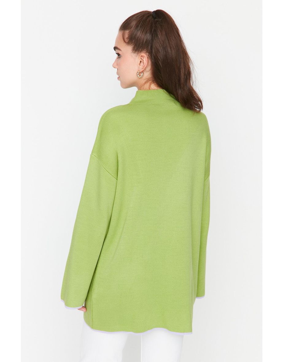 Green High Neck Spanish Sleeve Knitwear Sweater - 4
