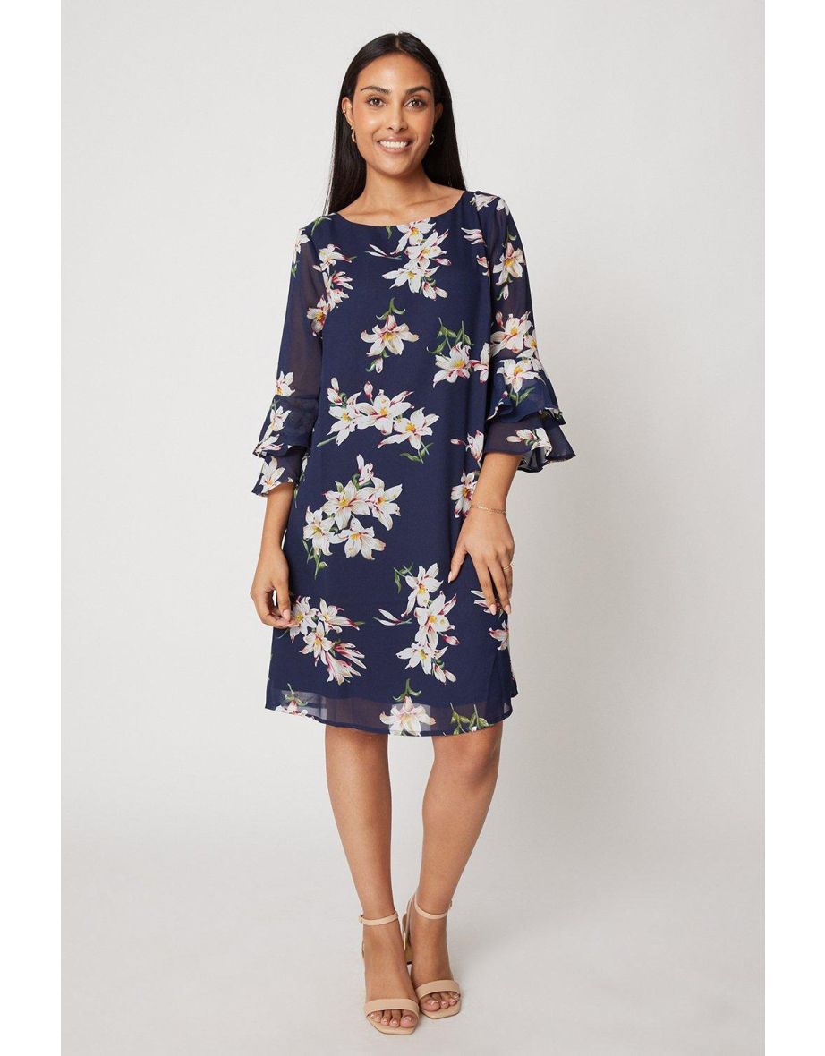 Shop Petite Navy Lily Flute Sleeve Shift Dress Online in Iraq VogaCloset