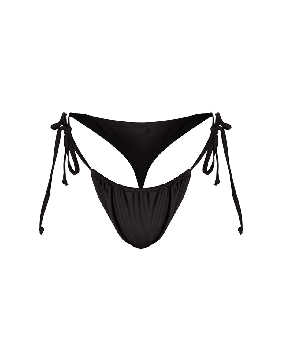 Black Mix & Match Tie Side Thong Bikini Bottoms - 1