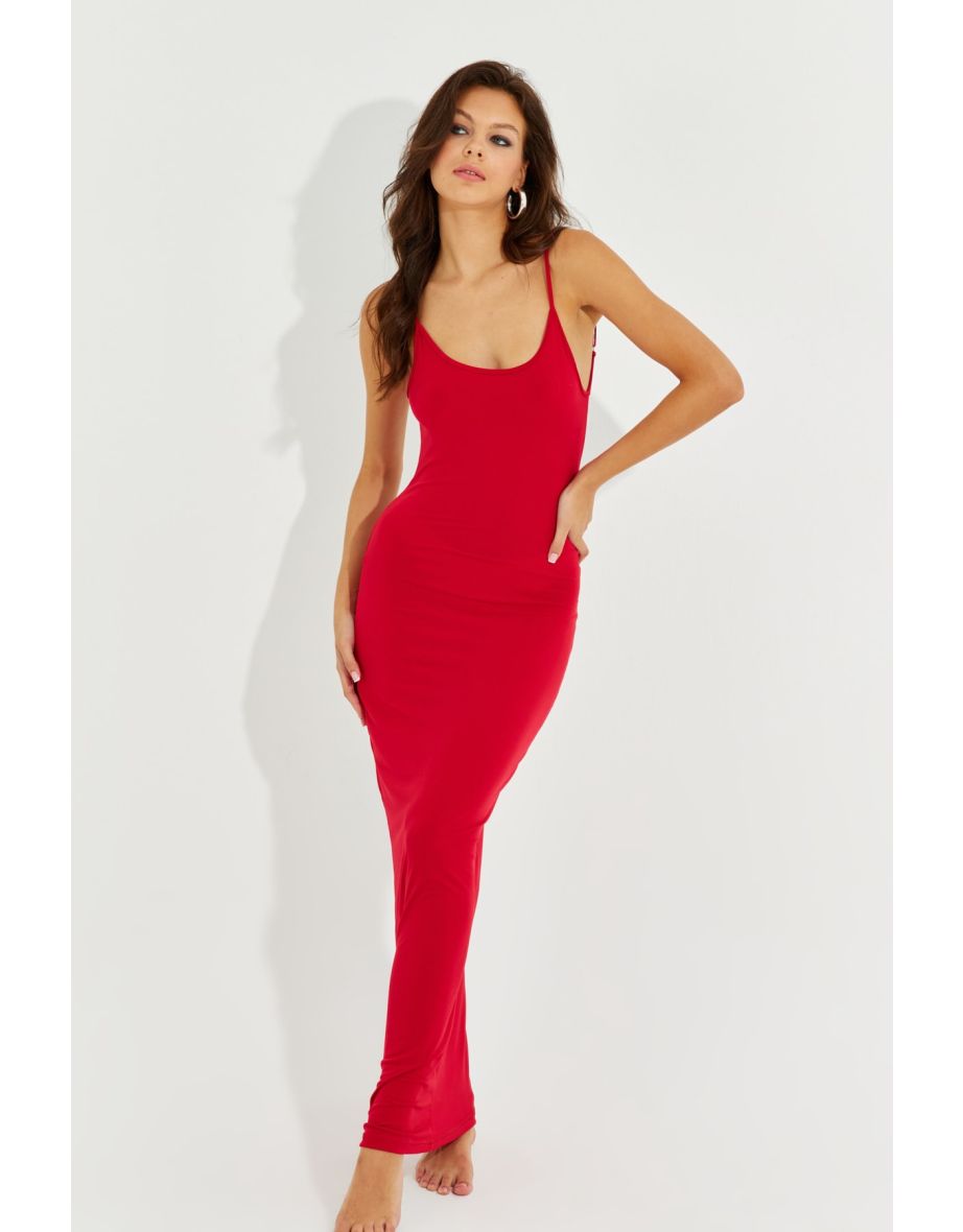Women's Red Adjustable Straps Maxi Dress