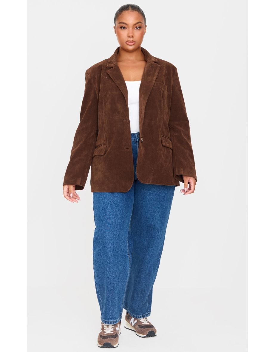 Plus Chocolate Faux Suede Longline Jacket