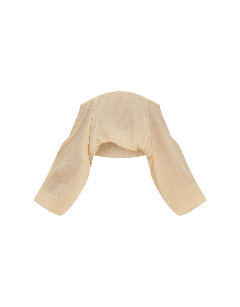 Pastel Yellow Cheesecloth Floaty Ruched Bardot Top - 4