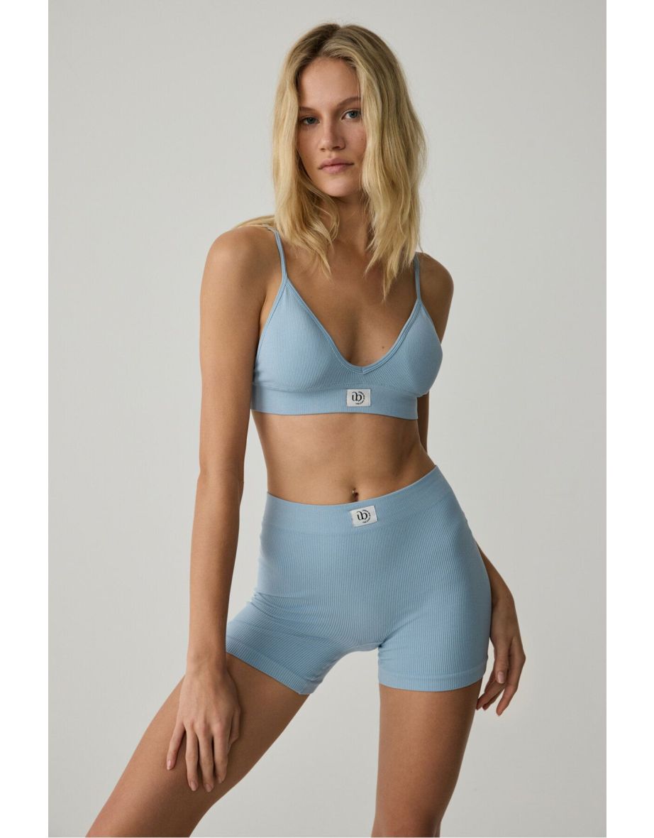 PAREDES Urban Beat Women Seamless Soft Breathable Flexible Bra-Shorts Light Blue Bottom-Top Set
