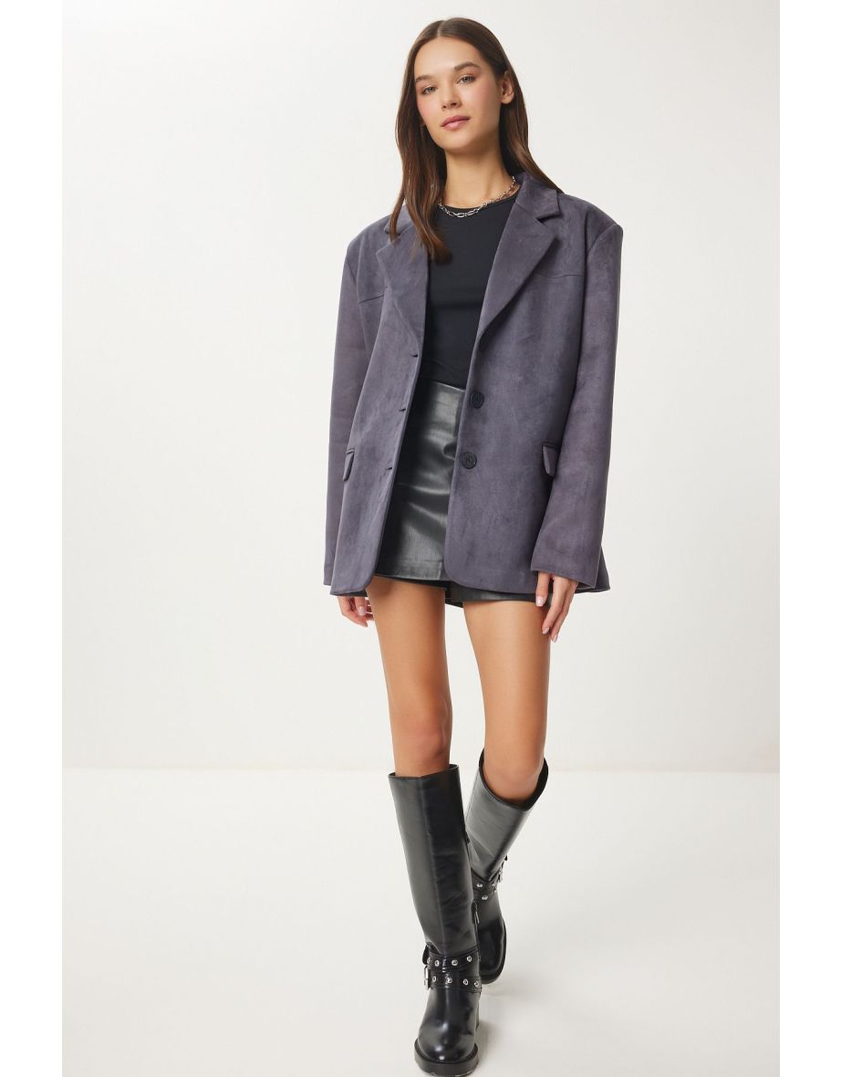Women's Anthracite Premium Suede Blazer Jacket