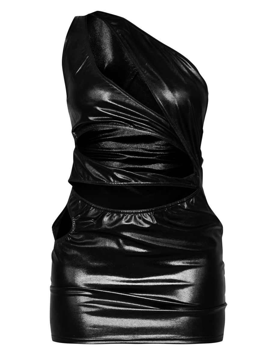 Black Metallic Cut Out One Shoulder Bodycon Dress - 4