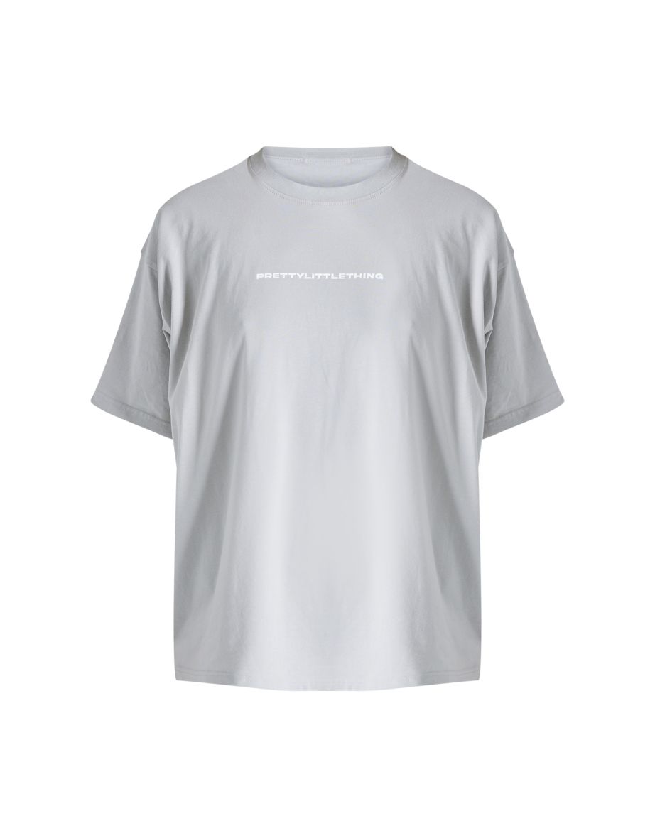 PRETTYLITTLETHING Pale Grey Printed Oversized T-shirt - 4