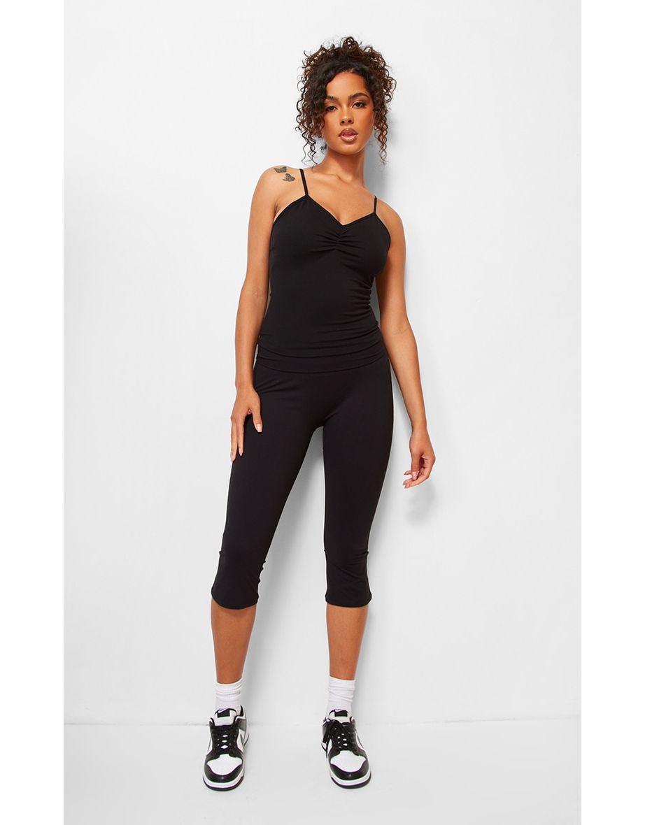 Shop Black Contour Sculpt Fold Over Waist Capri Leggings Online in Oman VogaCloset