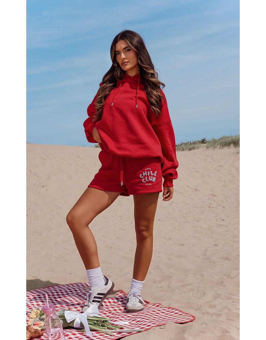 Ruby Red Chill Club Puff Print Oversized Hoodie