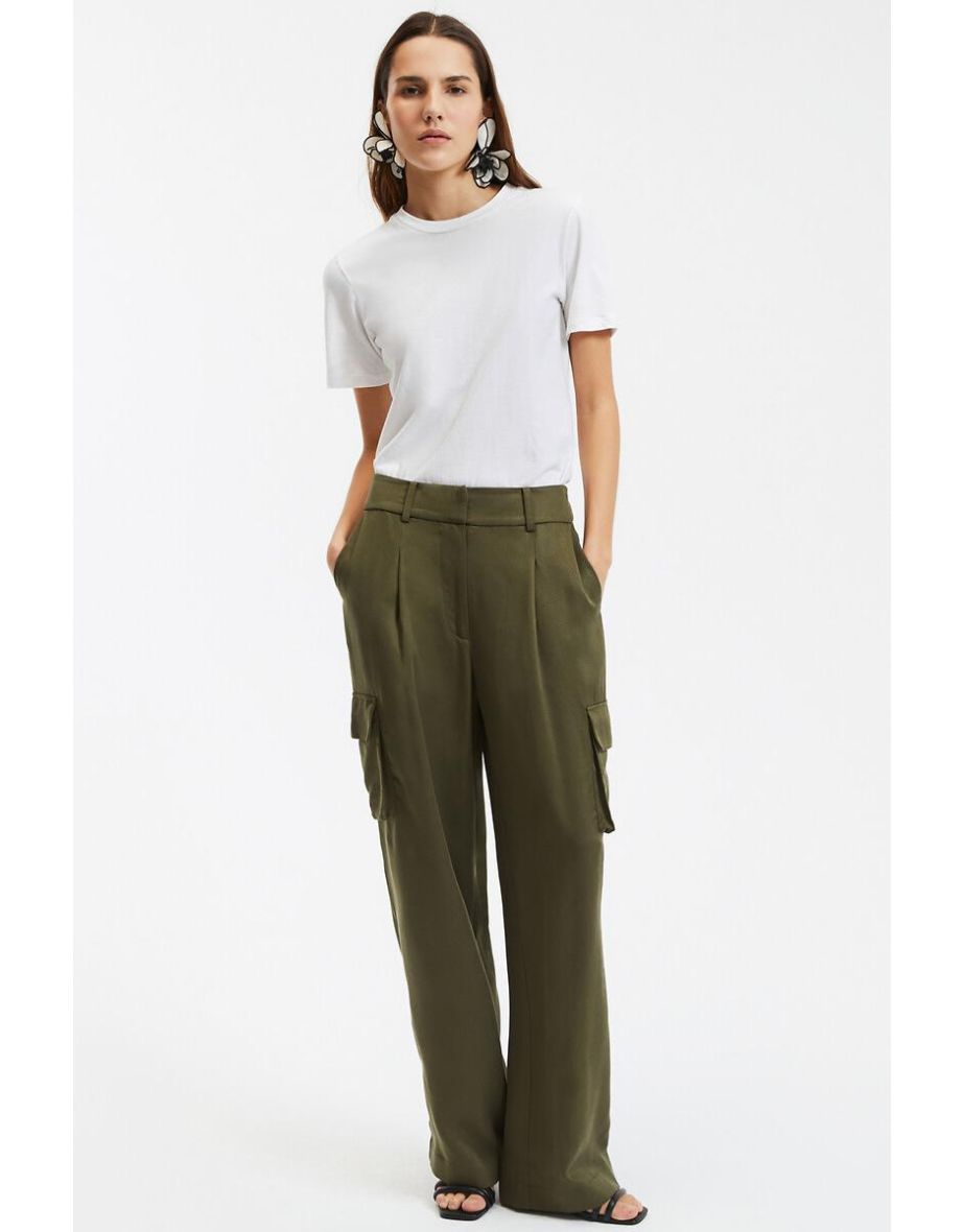 Lyocell Straight Cargo Trousers