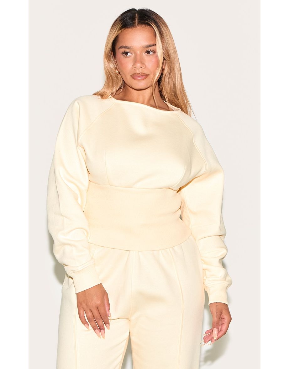 Shape Lemon Boat Neck Cinched Waist Sweatshirt