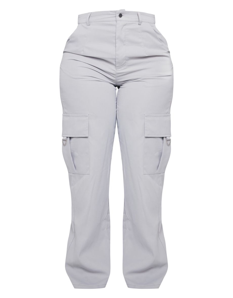 PRETTYLITTLETHING Shape Light Grey Buckle Detail Cargo Wide Leg Trousers - 3