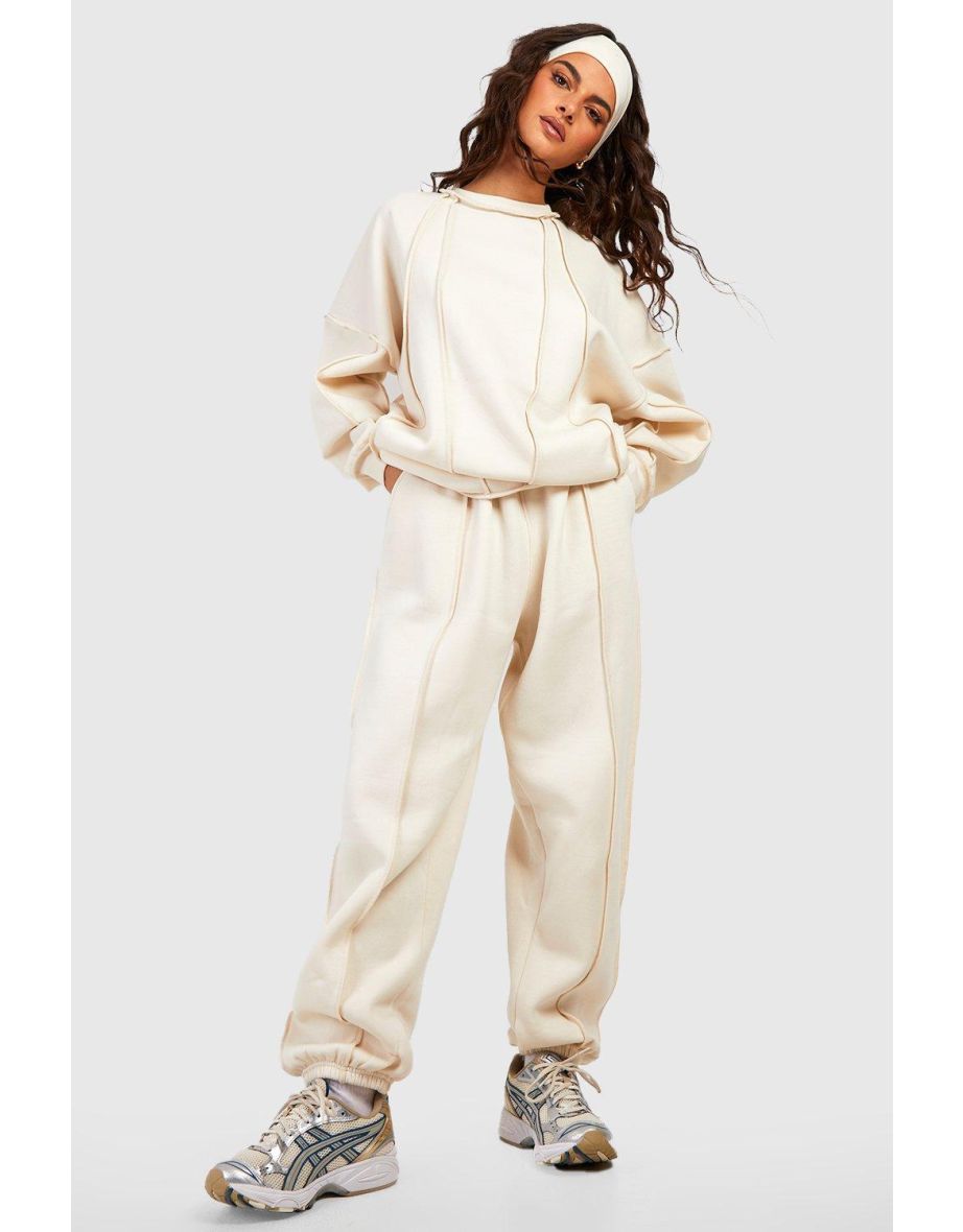 Exposed Seam Detail Oversized Sweatshirt - ecru - 3
