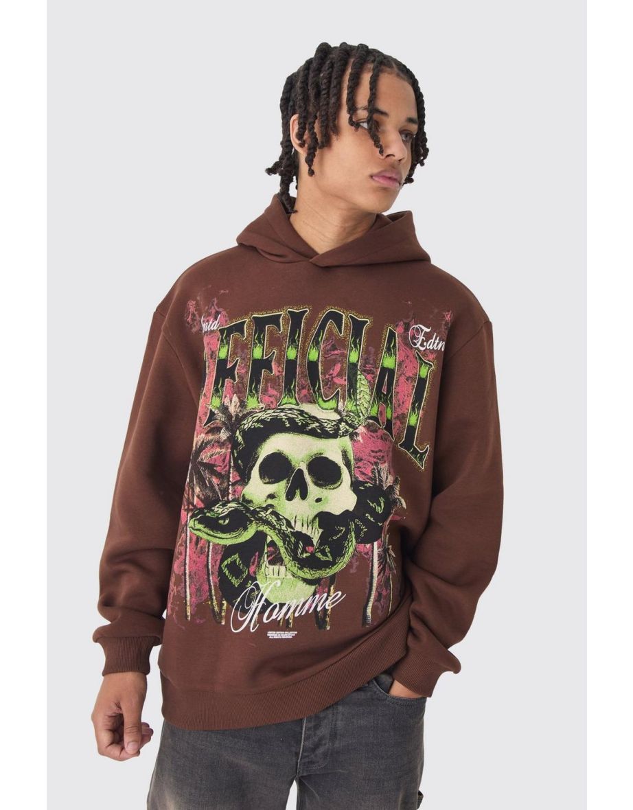Oversized Official Skull Large Scale Graphic Hoodie - mocha