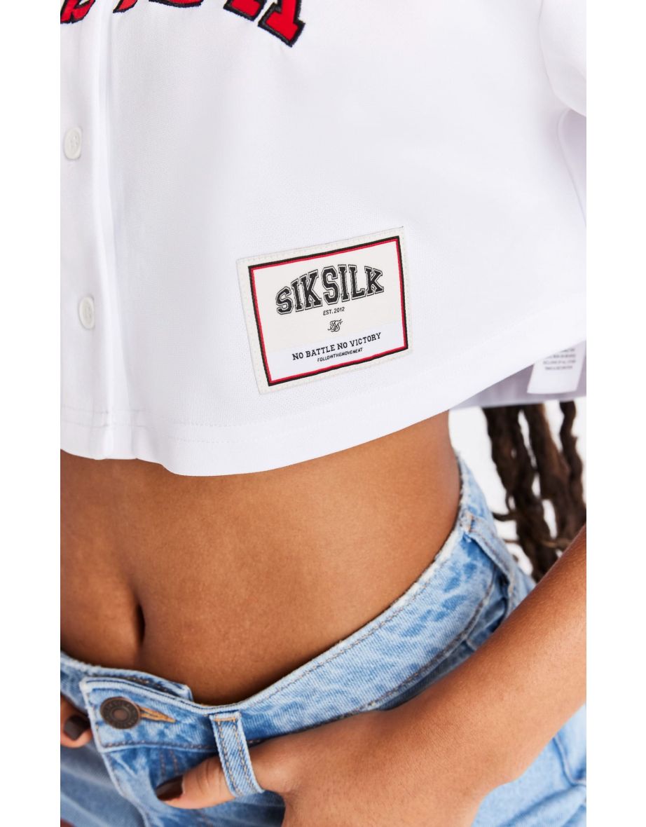 Women's SikSilk Baseball Cropped Jersey in White - 5