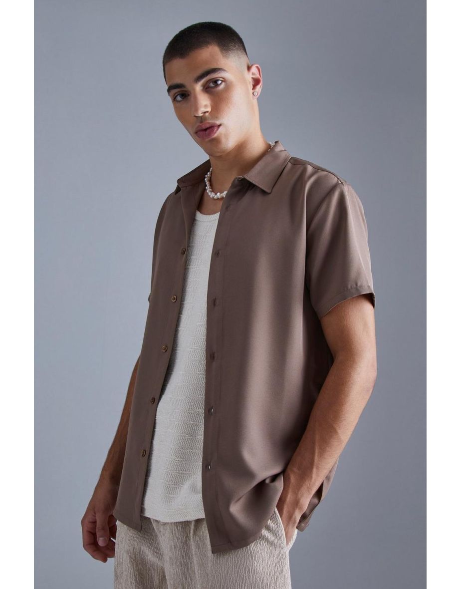 Short Sleeve Soft Twill Smart Shirt - taupe